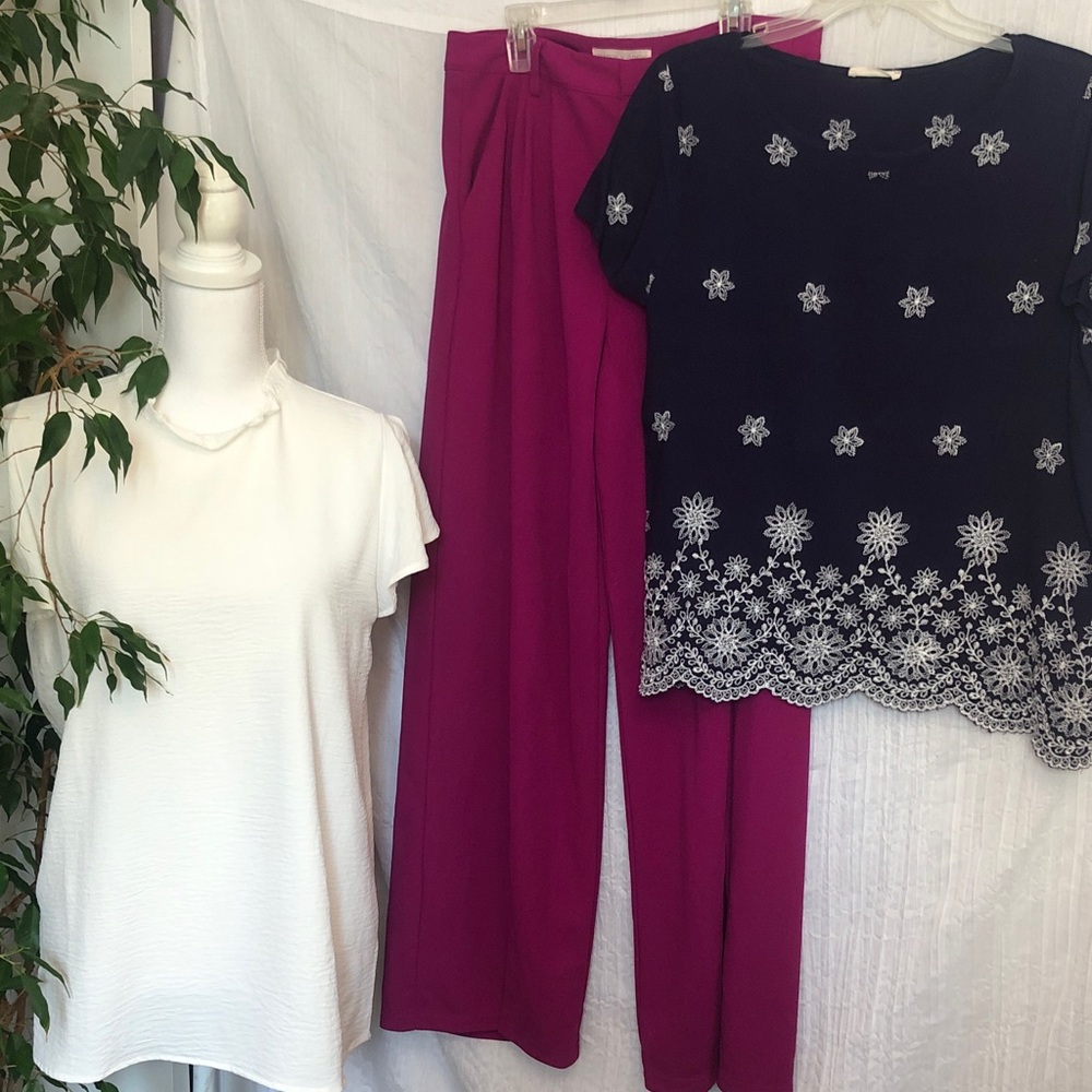 JELLA C YOU & ME size L tops & HAPPILY GREY sz 9/10 hot pink wide leg pants